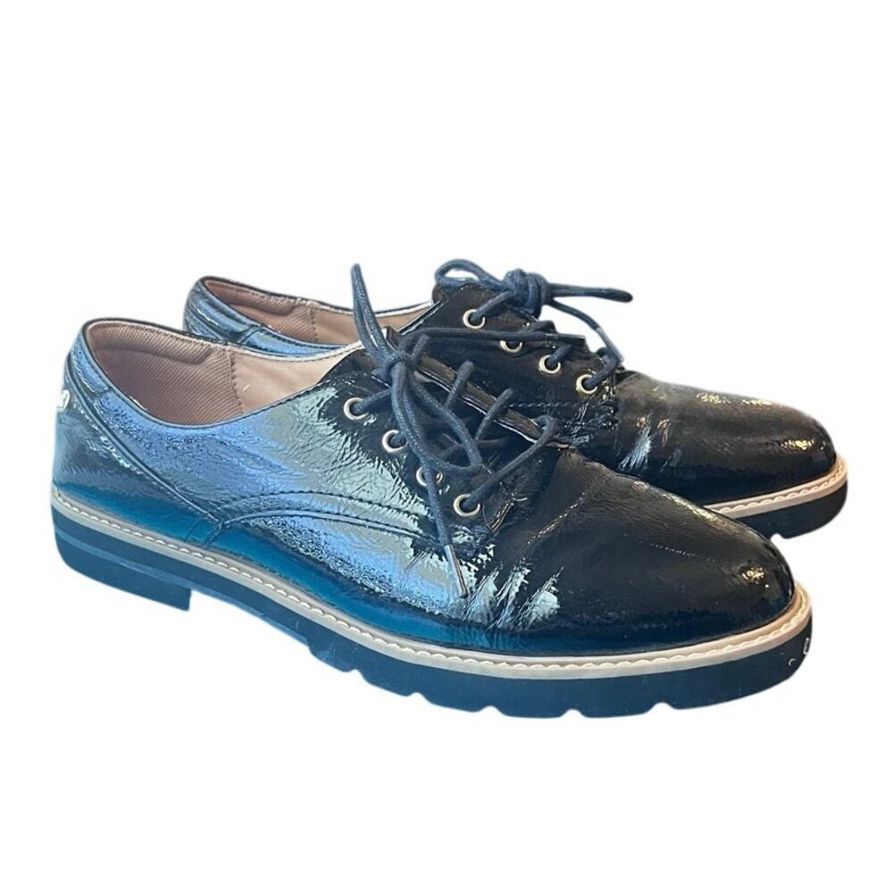 Kelly & Katie Singa Black Patent Oxford Shoes Size 8 Lug Sole Preppy loafer